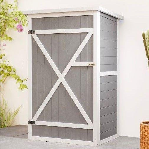 Gartenschrank Holz Geräteschrank Gartenhaus Weiß Grau