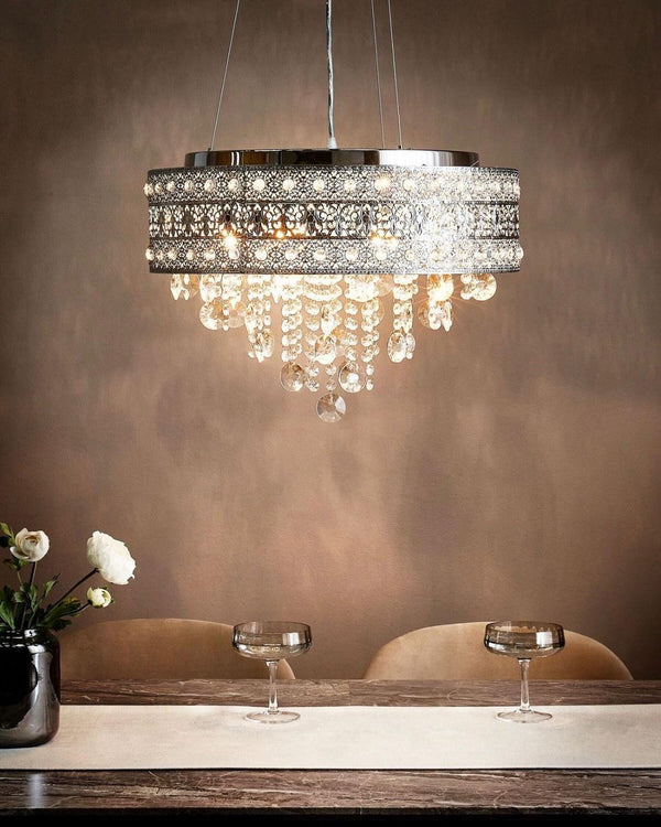 Eleganter Kristall-Kronleuchter in Silber 6-flammig
