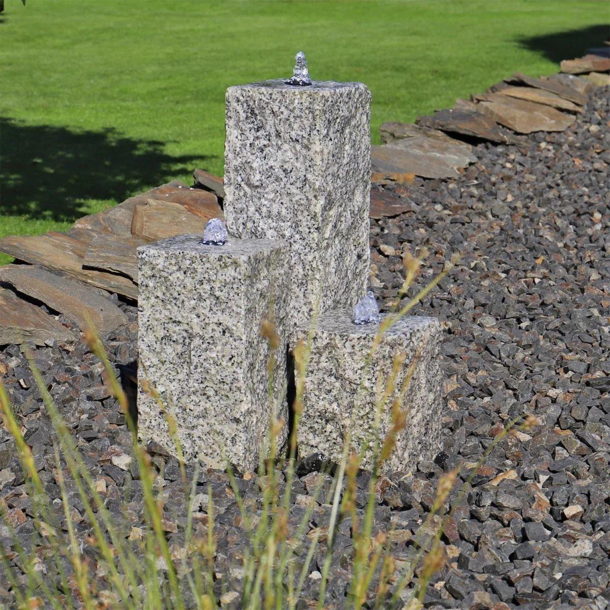 Granit Springbrunnen LED Gartenbrunnen Naturstein