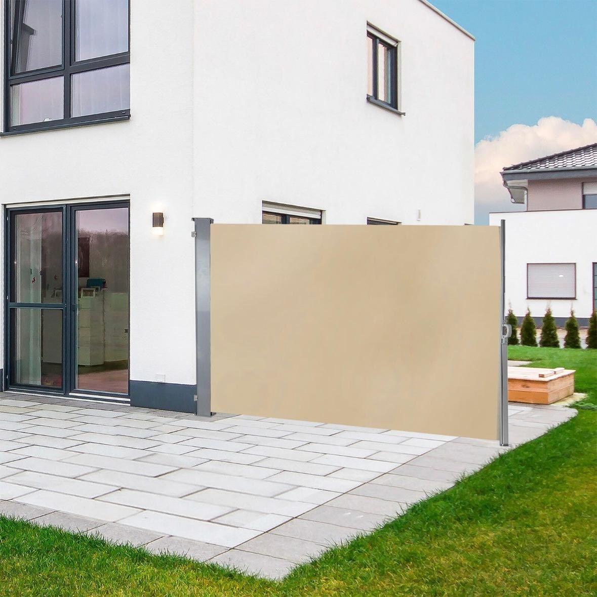 Seitenmarkise 3m Beige Sicht-, Wind- & Sonnenschutz mit Automatik