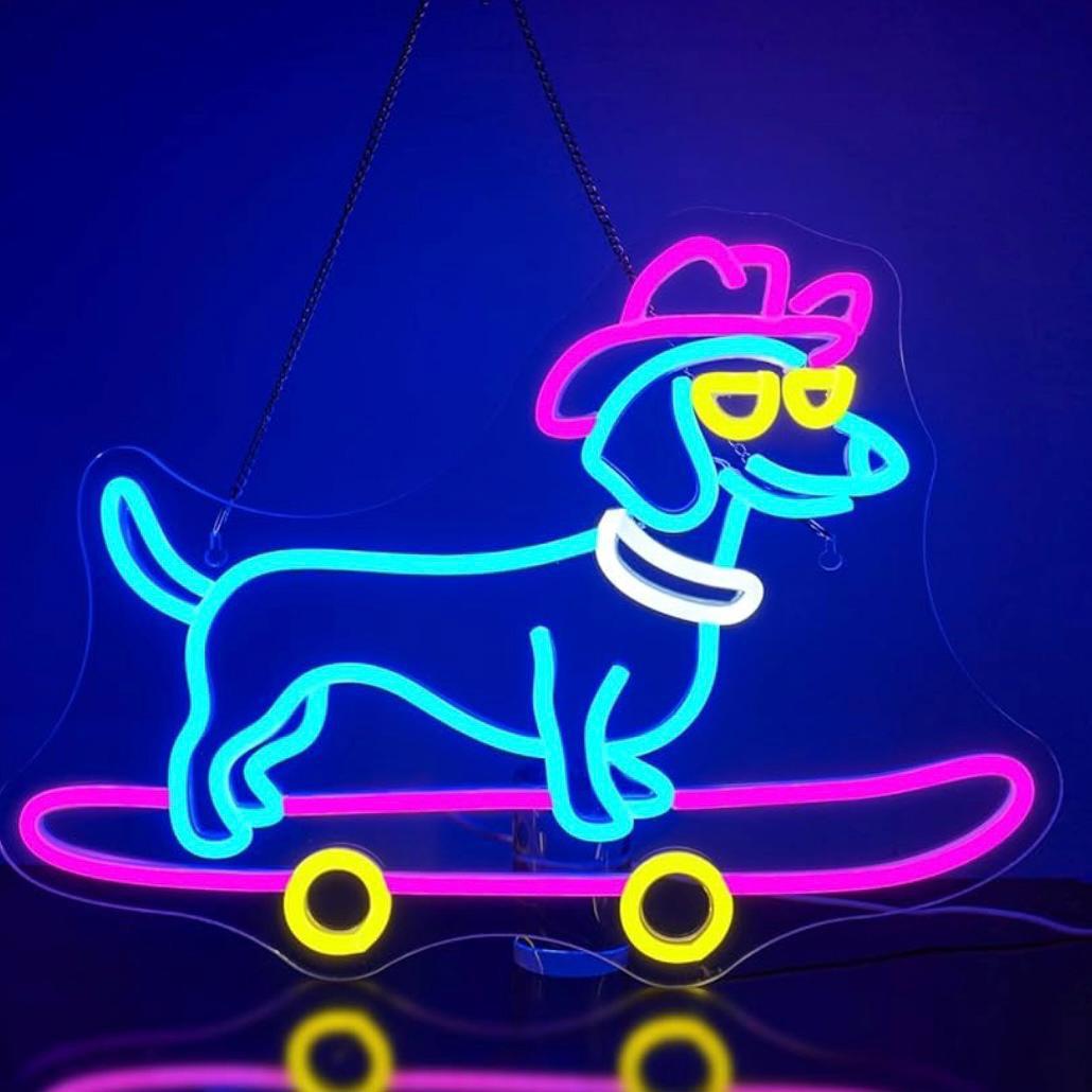 LED Neon Schild Dackel Skate