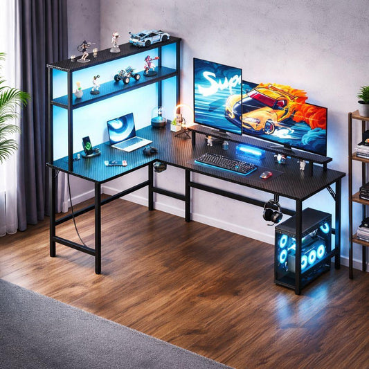 Gaming Schreibtisch L Form LED Steckdose
