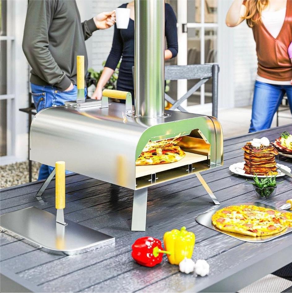 Outdoor Pizzaofen Holzpellet Edelstahl mit Pizzastein & Schaufel