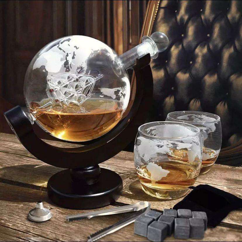 Whisky Karaffen Set Globus Karaffe Gläser Geschenk