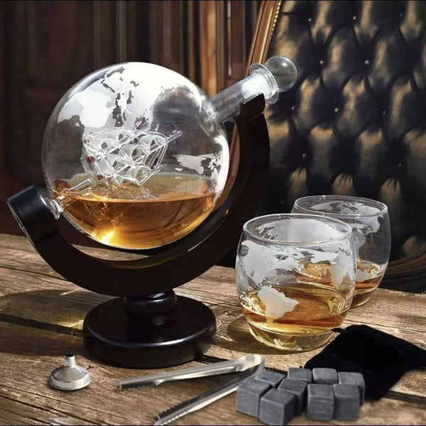 Whisky Karaffen Set Globus Karaffe Gläser Geschenk