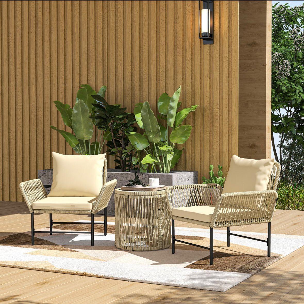 Gartenmöbel Set 3-tlg Balkon Sitzgruppe Rattan