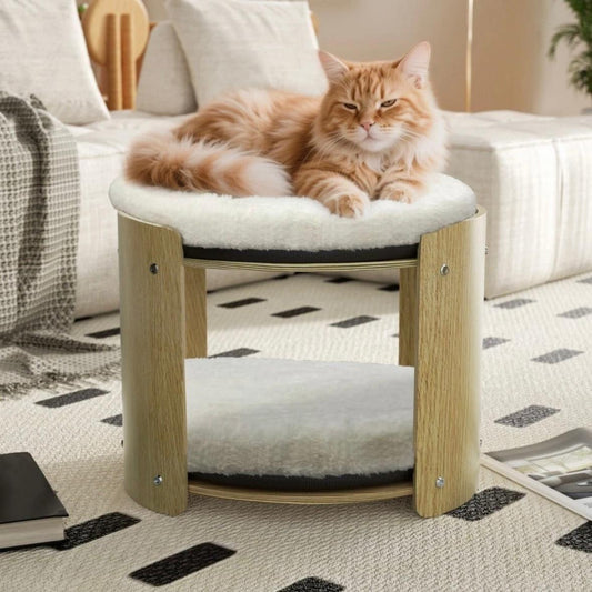 Katzen-Etagenbett aus Buchenholz mit 2 Ebenen & Kissen