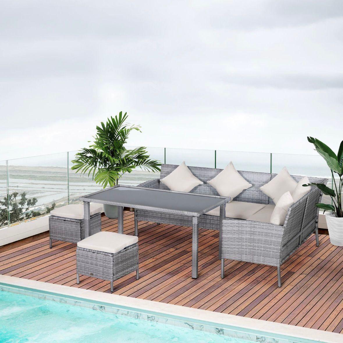 5tlg Polyrattan Gartenmöbel Set Lounge Tisch Hocker