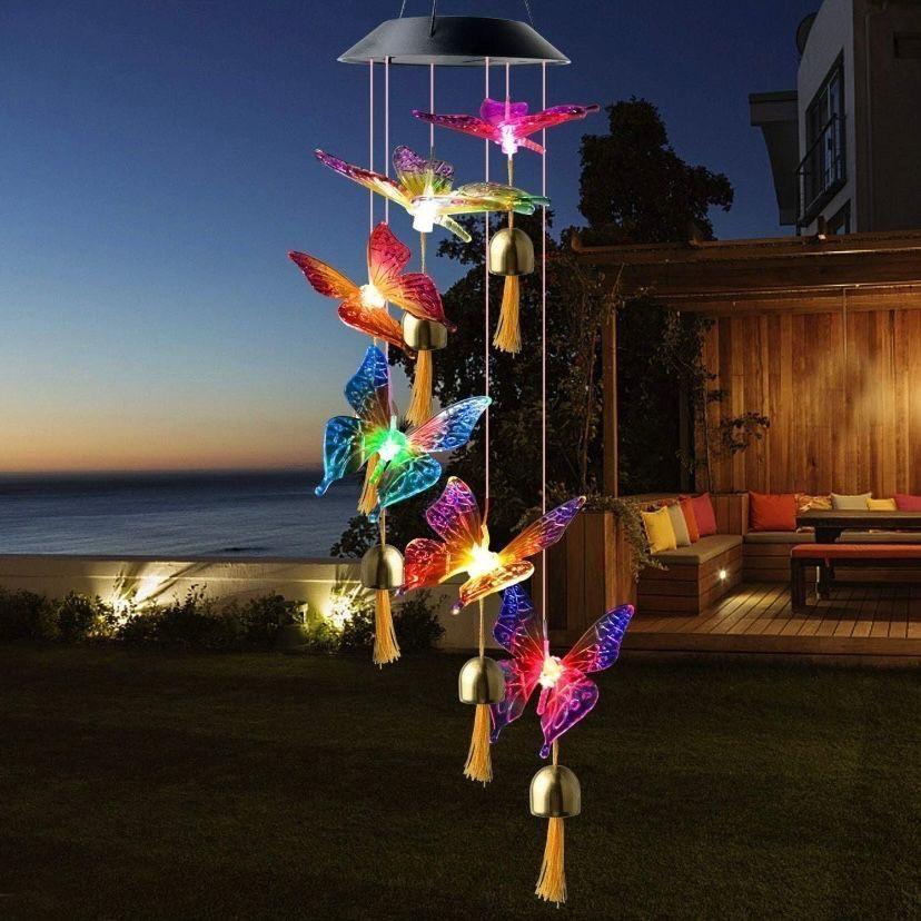 Solar Windspiel Schmetterlinge LED Garten Windspiel mit Glöckchen