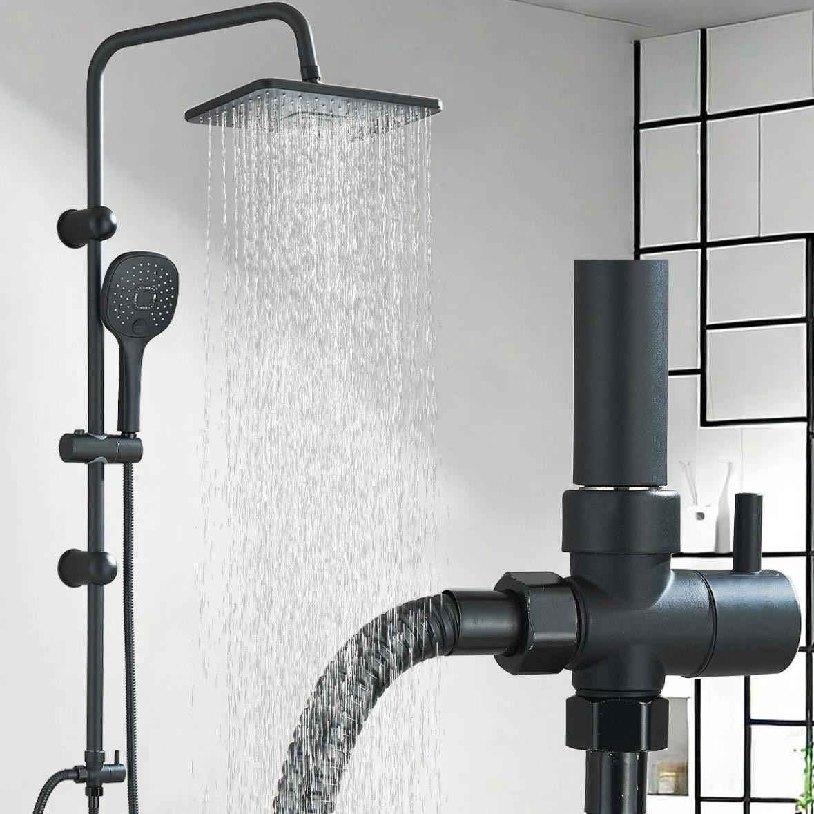 Schwarze Duscharmatur mit Handbrause & Ablage Wandmontage