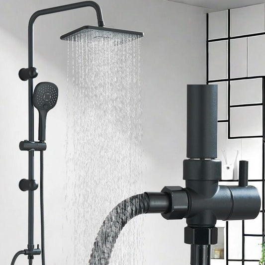 Schwarze Duscharmatur mit Handbrause & Ablage Wandmontage