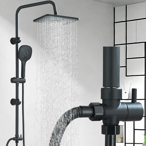 Schwarze Duscharmatur mit Handbrause & Ablage Wandmontage
