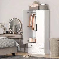 Moderner Kleiderschrank Weiß mit Schubladen & Kleiderstange