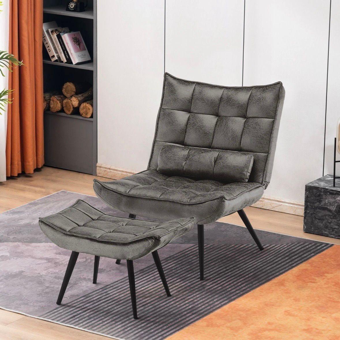Relaxsessel mit Hocker grau Fernsehsessel Loungesessel Retro