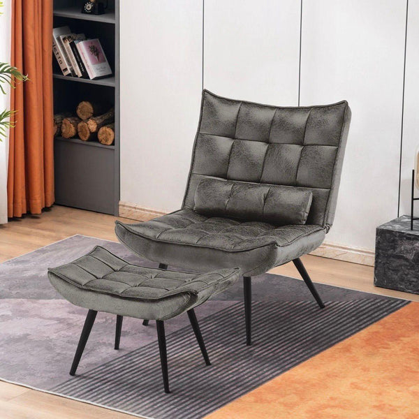 Relaxsessel mit Hocker grau Fernsehsessel Loungesessel Retro