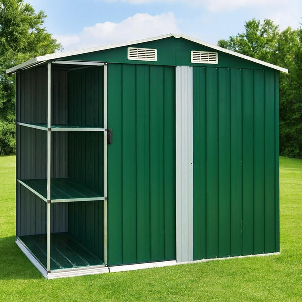 Metall-Gartenhaus mit Regal Grün Geräteschuppen