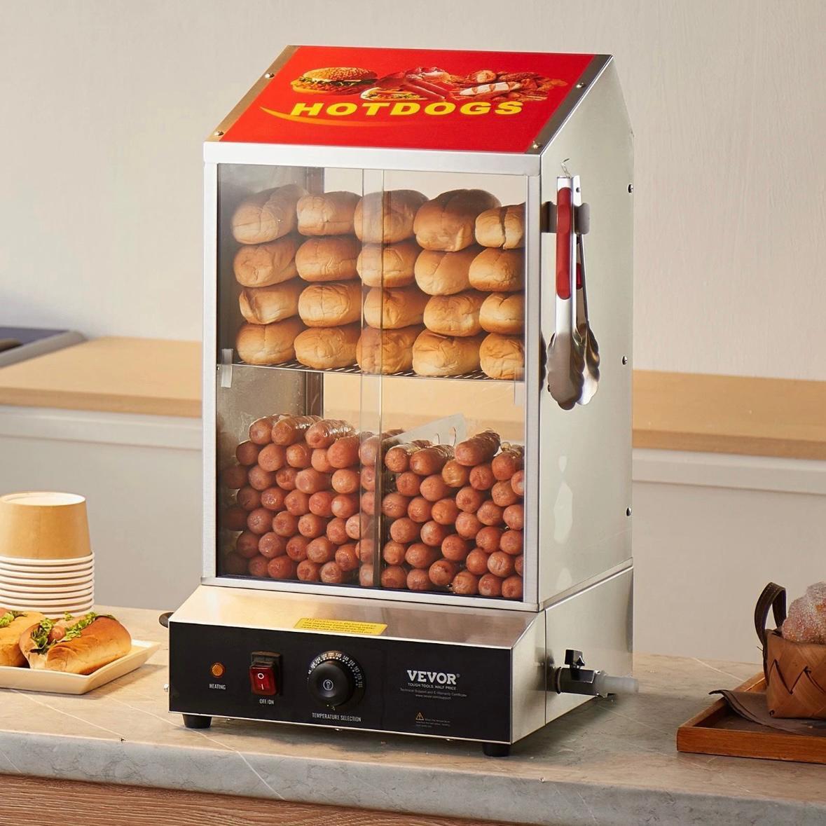 Hot Dog Dampfgarer 2 Etagen mit Brötchenwärmer Edelstahl Gastro