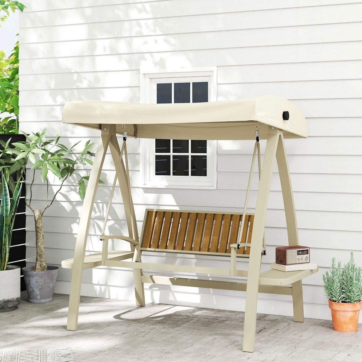 Gartenschaukel 2 Sitzer mit Dach & Seitentischen