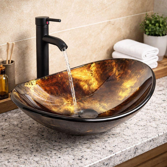 Glaswaschbecken Aufsatzwaschbecken Set Wasserhahn