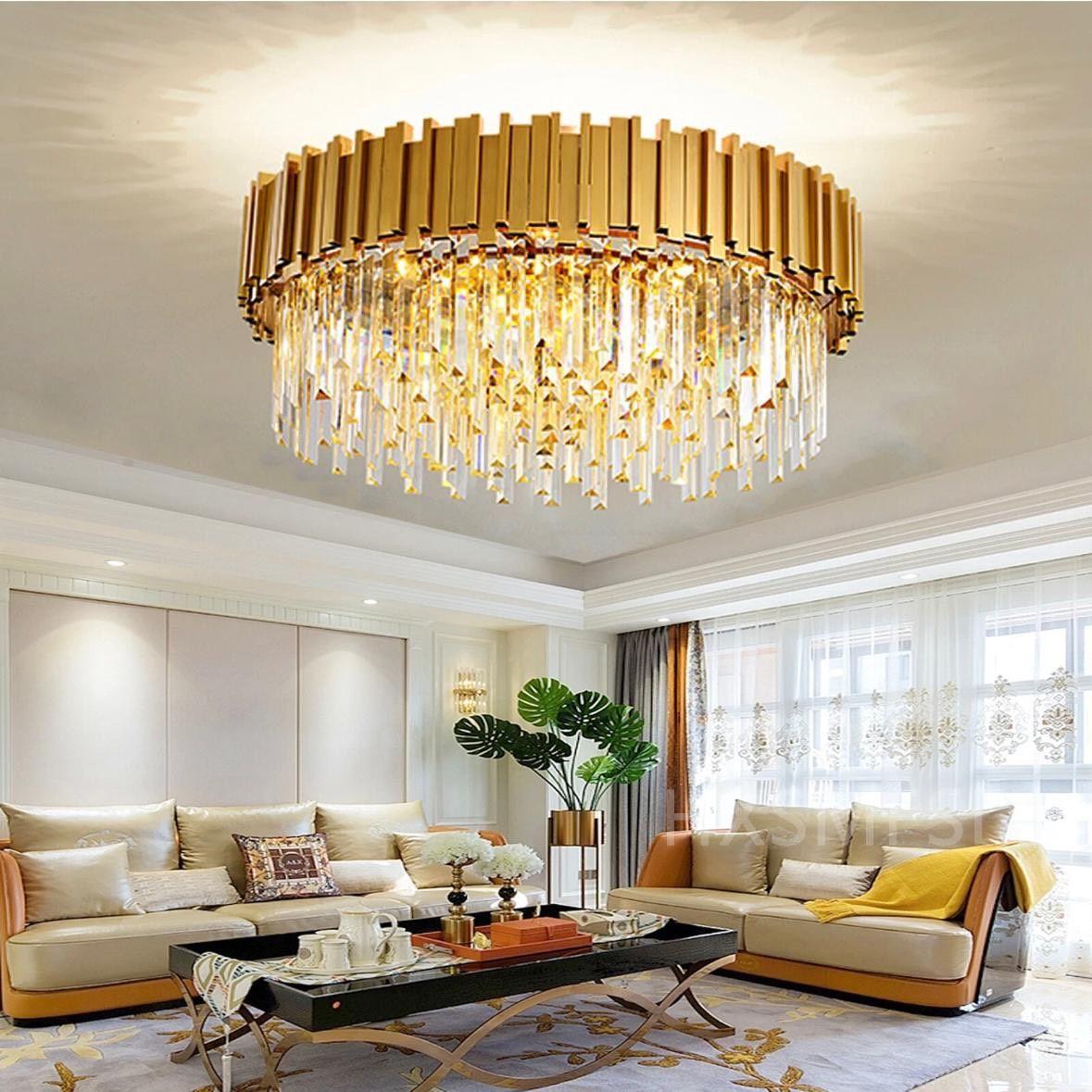 Moderne Kristall-Deckenlampe Gold 9-flammig