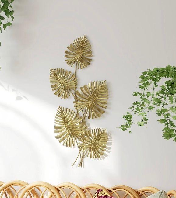 Metall Wandbild Monstera Gold Wanddeko Blätter