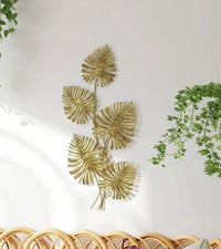 Metall Wandbild Monstera Gold Wanddeko Blätter