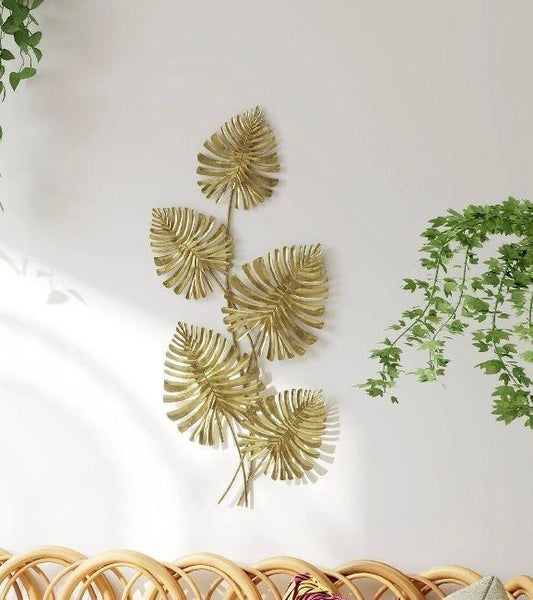 Metall Wandbild Monstera Gold Wanddeko Blätter