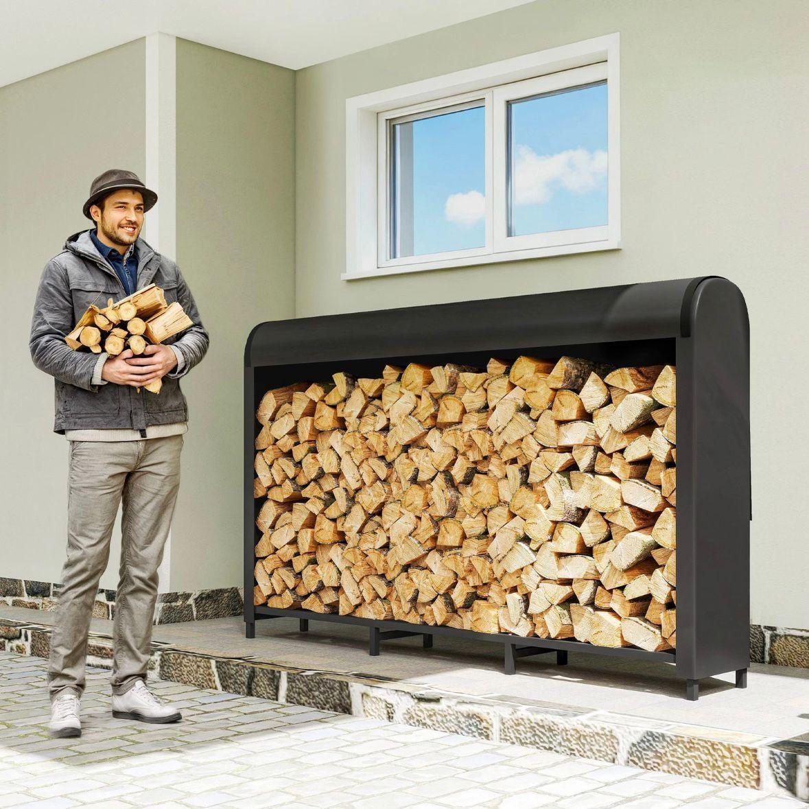 Kaminholzregal Brennholzlager mit Abdeckung 199cm Stahl bis 300kg