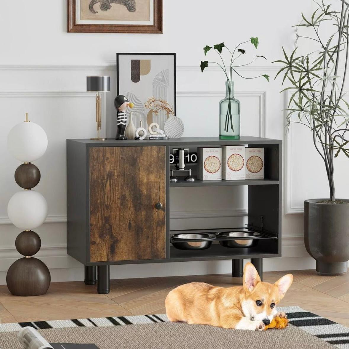 Hundefutterstation mit Futterschrank höhenverstellbar
