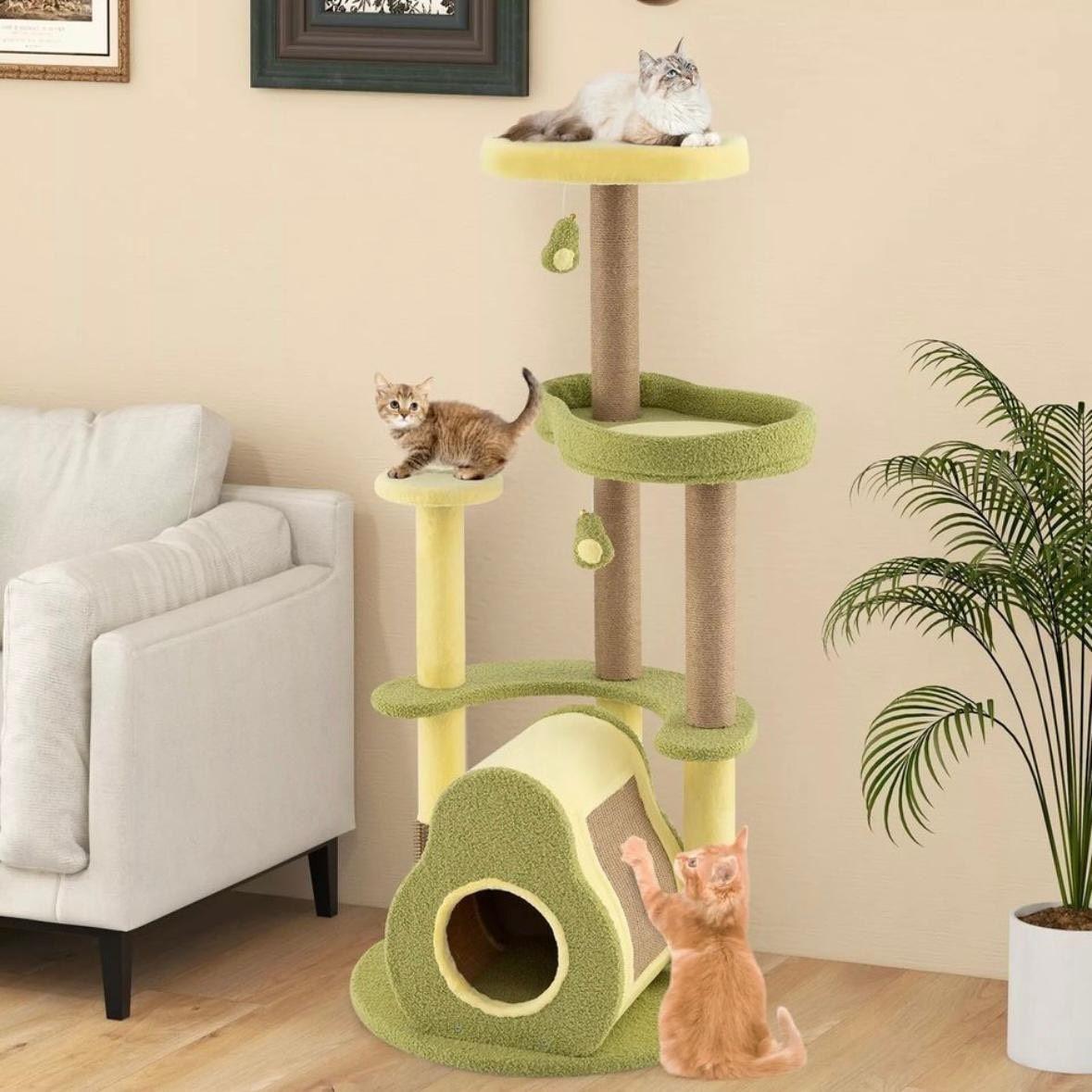 Mehrstöckiger Kratzbaum mit Katzenhaus & Avocado-Plattform
