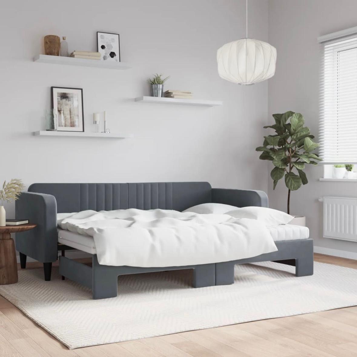 Tagesbett 100×200cm mit Matratze & Bettkasten Samt Dunkelgrau