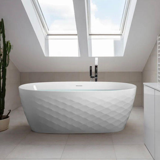 Freistehende Badewanne 170cm Oval Acryl Diamantmuster 289L