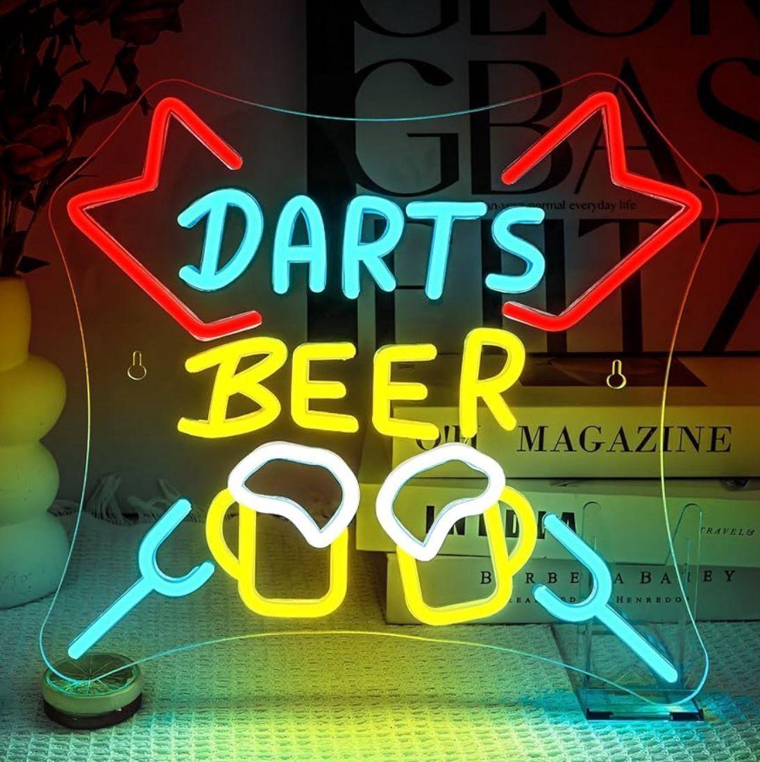LED Neon Schild Darts & Bier
