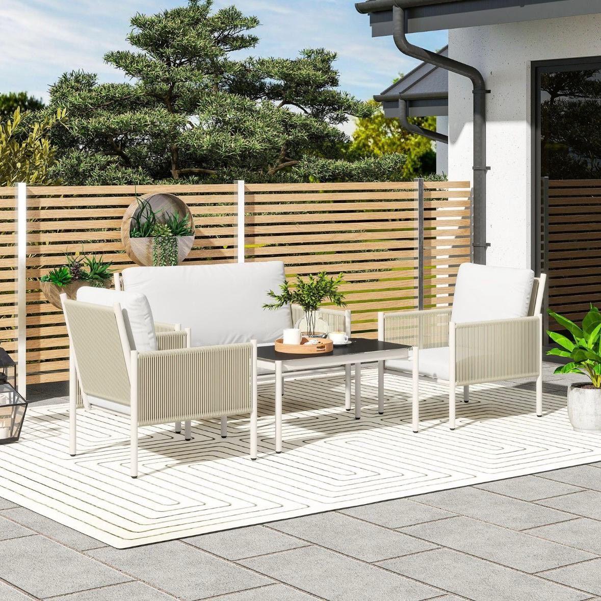 Polyrattan Gartenmöbel Set 4-teilig  Sofa, Sessel & Couchtisch