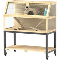 Hamsterkäfig Holz 2 Ebenen Kleintierkäfig Bewegbar Zubehör