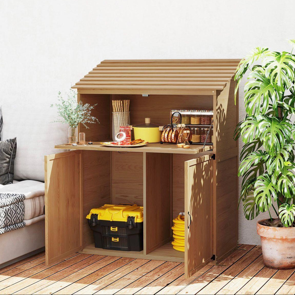 Gartenschrank Holz Outdoor Schrank mit Klapptisch Gartenbar