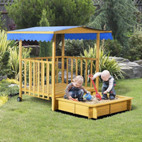 Kinder Sandkasten mit Spielhaus & Sonnendach aus Holz Garten Outdoor