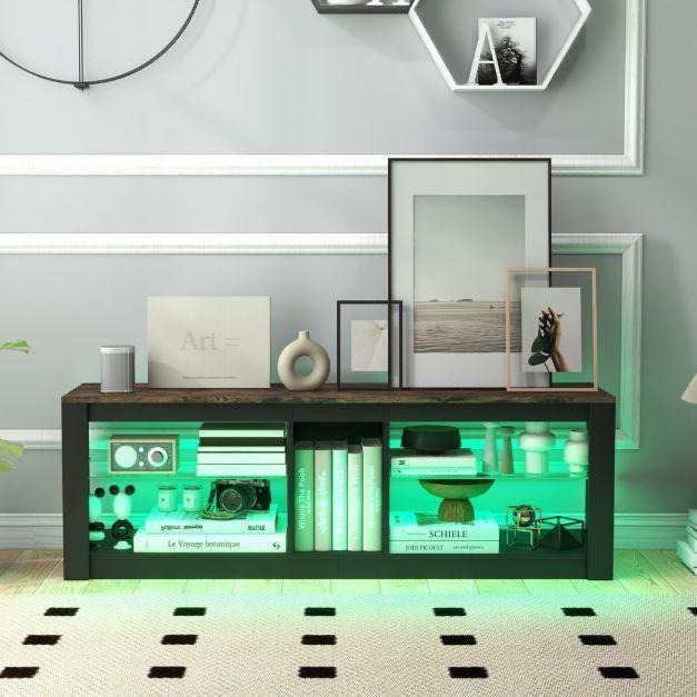 TV Schrank Kommode Glasregale LED