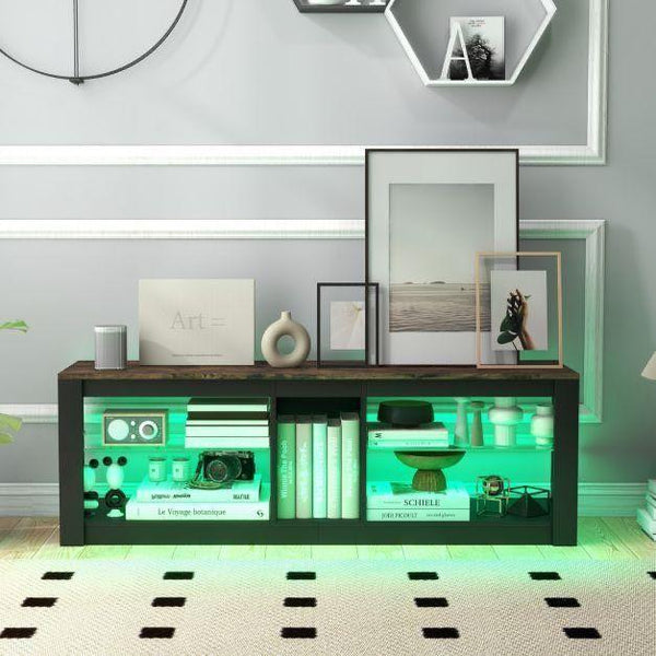 TV Schrank Kommode Glasregale LED