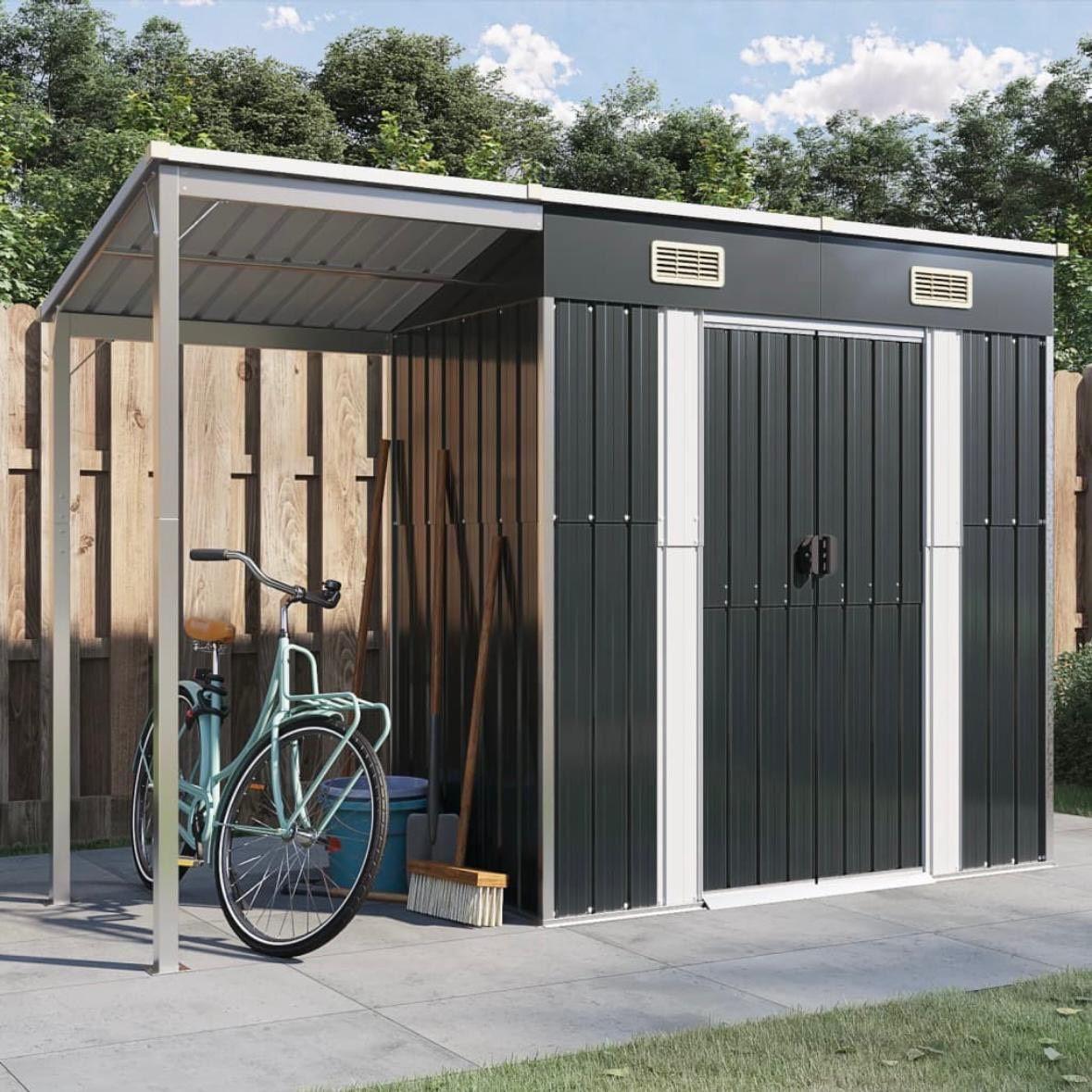 Metall-Gartenhaus mit Schleppdach mit zusätzlichem Stauraum