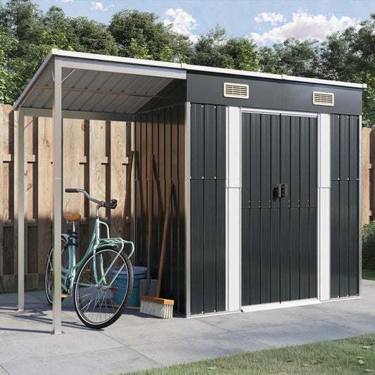 Metall-Gartenhaus mit Schleppdach mit zusätzlichem Stauraum