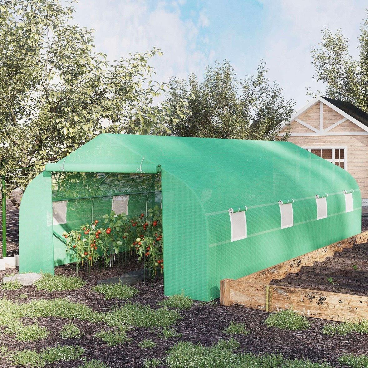 Foliengewächshaus 5,95x3m begehbar Garten Gewächshaus Stahlrahmen PE Folie