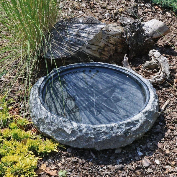 Granit Vogeltränke Windrose Naturstein Vogelbad Garten