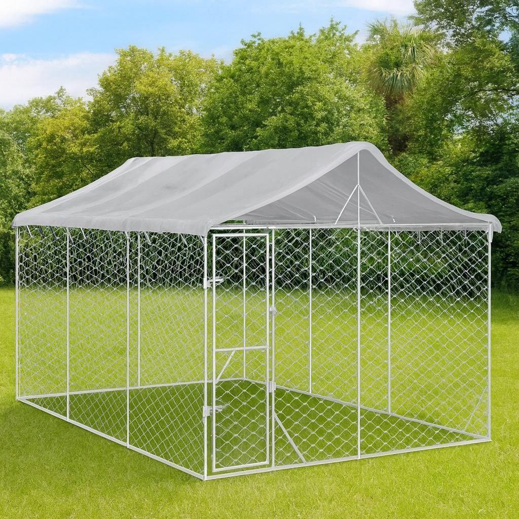 Geräumiger Hundezwinger mit Dach 3×4,5×2,5m verzinkter Stahl
