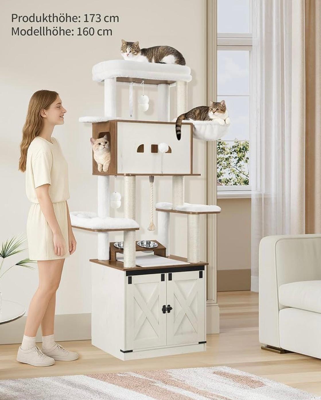 Kratzbaum mit Katzenschrank & Futterstation 173cm