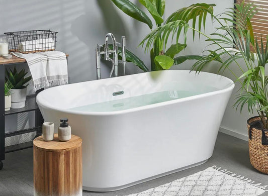 Freistehende Badewanne 170cm Weiß Acryl Oval mit Überlauf 220L