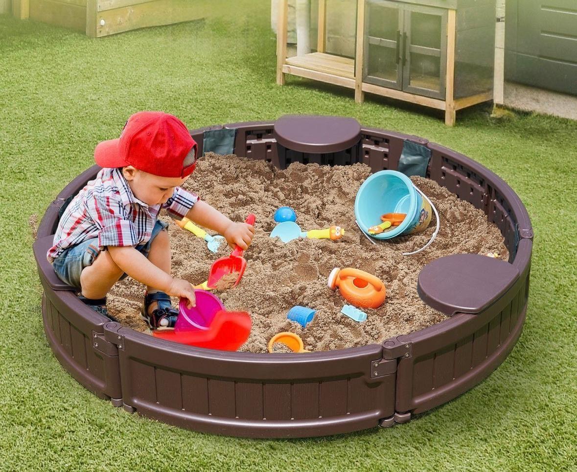 Runder Sandkasten Ø120 cm – Kinder Sandkiste mit Sitzen & Abdeckung