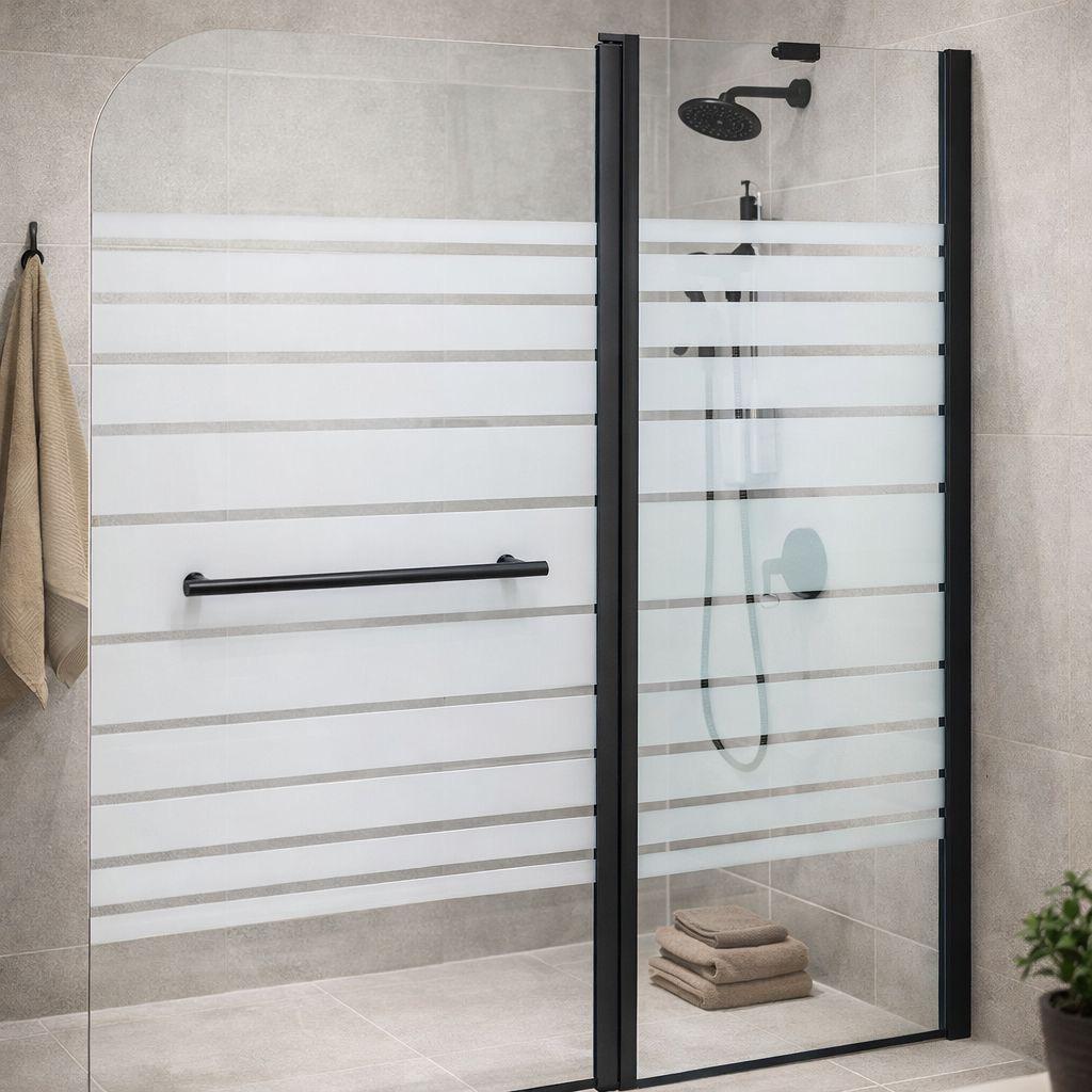 Badewannenaufsatz 120×140cm Schwarz Duschwand aus Sicherheitsglas