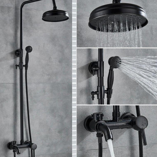 Duschsystem Retro Schwarz Regendusche Set mit Handbrause Wandmontage
