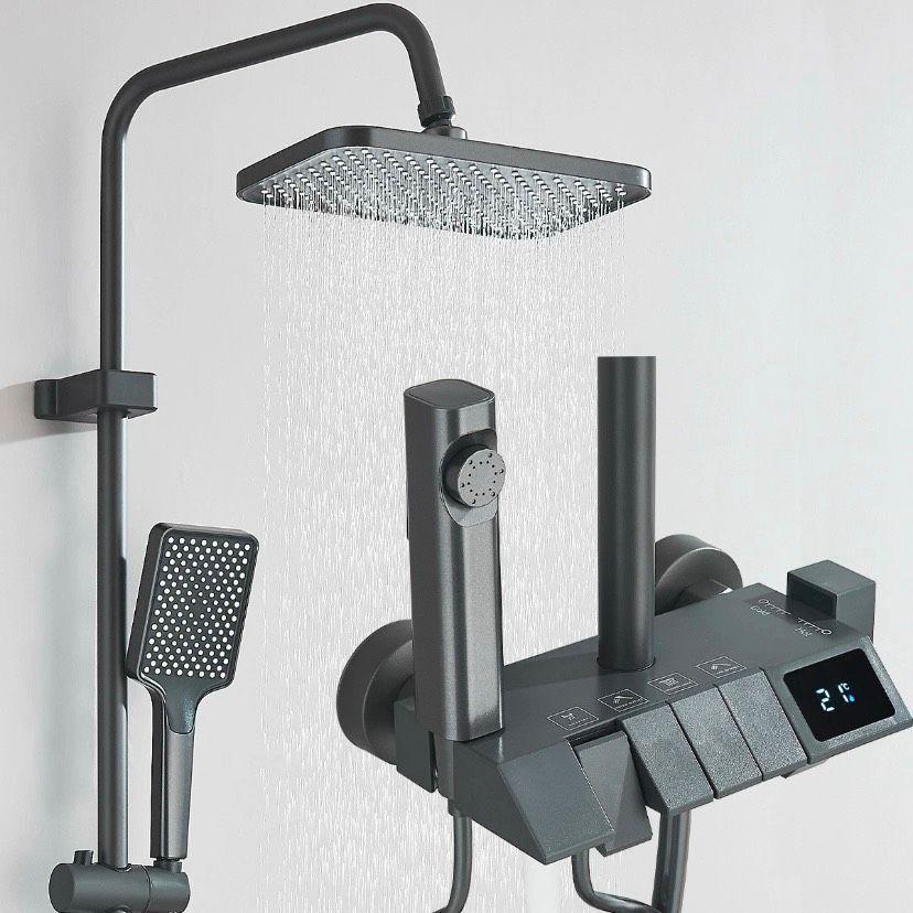 Duschsystem Grau mit Thermostat Regendusche + Handbrause Komplettset